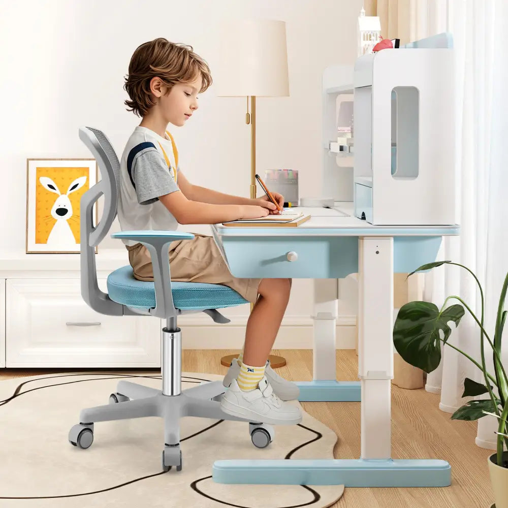 Adjustable Desk Chair with Auto Brake Casters for Kids-Blue - Blue - Kids Chairs & Seating