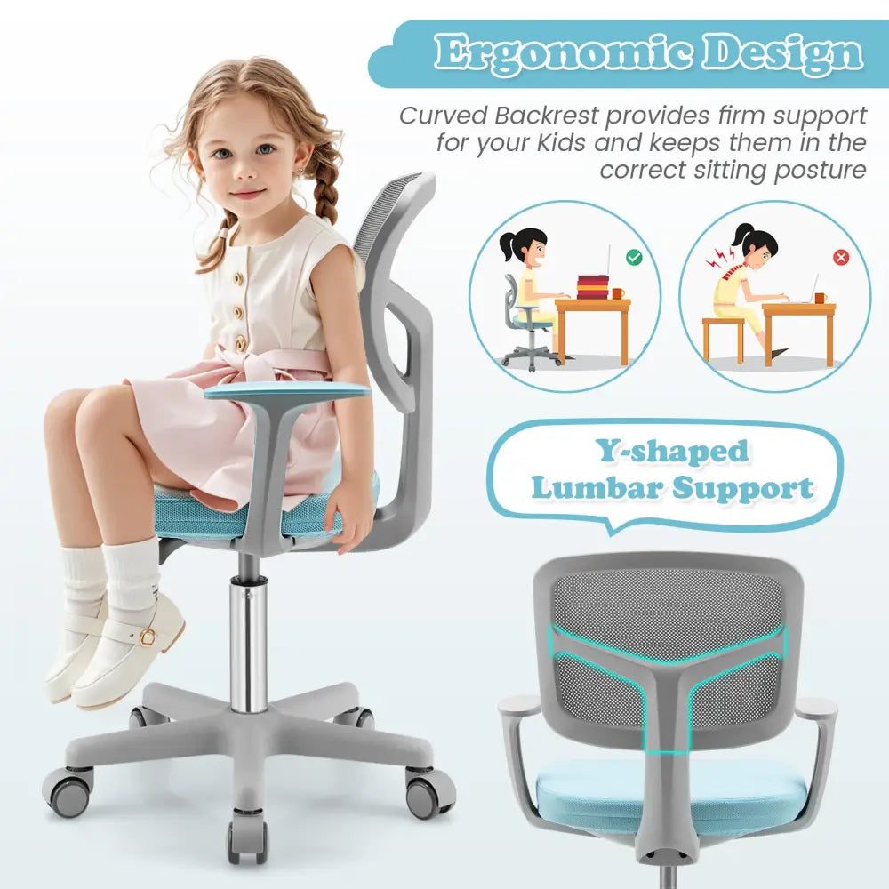 Adjustable Desk Chair with Auto Brake Casters for Kids-Blue - Blue - Kids Chairs & Seating