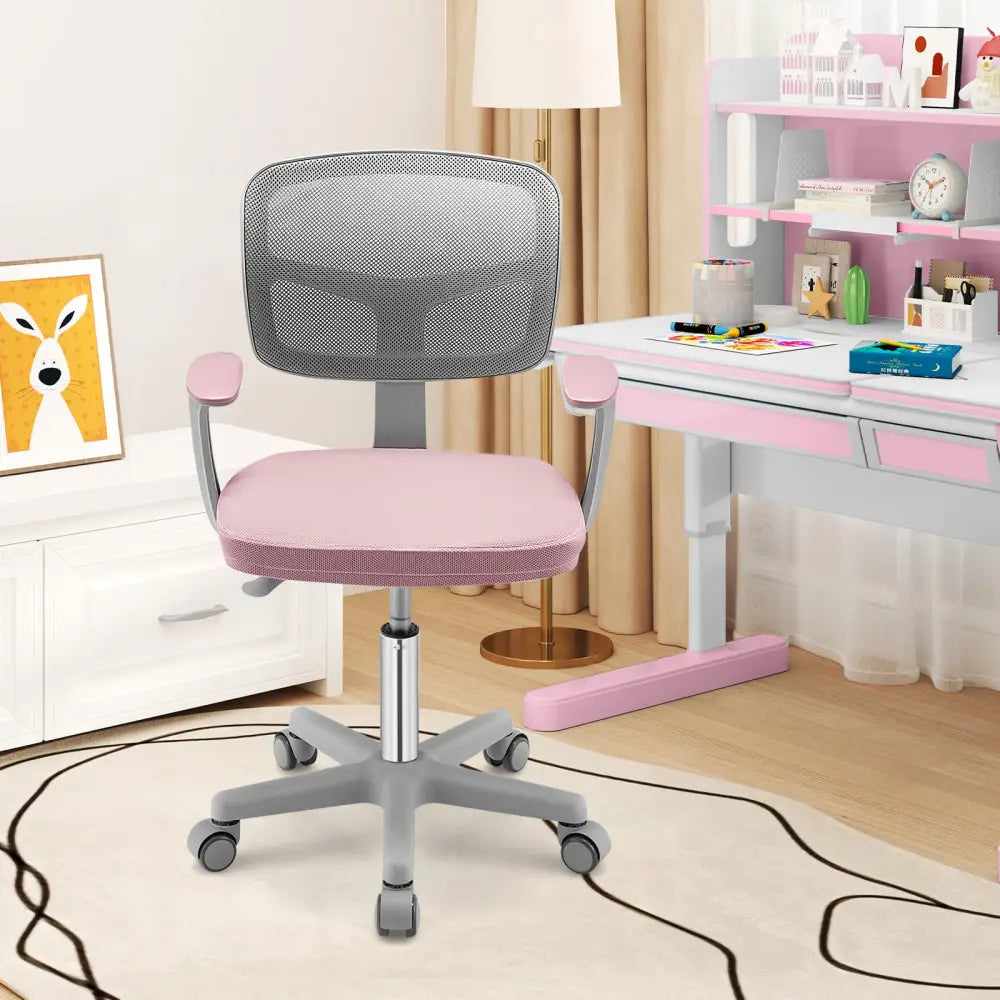 Adjustable Desk Chair with Auto Brake Casters for Kids-Pink - Pink - Kids Chairs & Seating