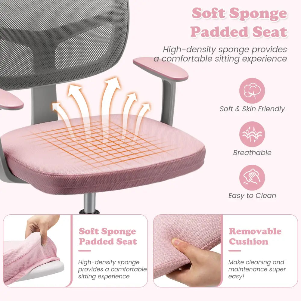 Adjustable Desk Chair with Auto Brake Casters for Kids-Pink - Pink - Kids Chairs & Seating