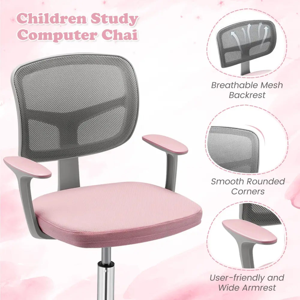 Adjustable Desk Chair with Auto Brake Casters for Kids-Pink - Pink - Kids Chairs & Seating