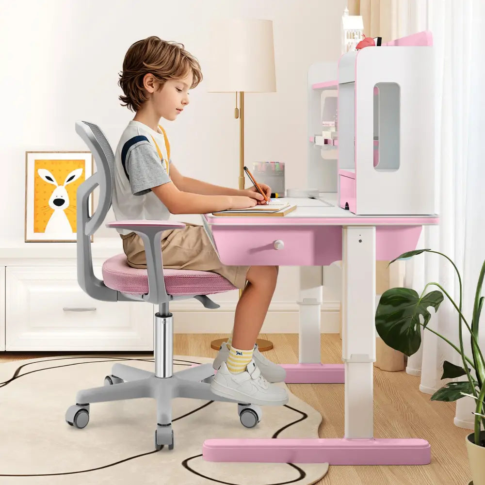 Adjustable Desk Chair with Auto Brake Casters for Kids-Pink - Pink - Kids Chairs & Seating