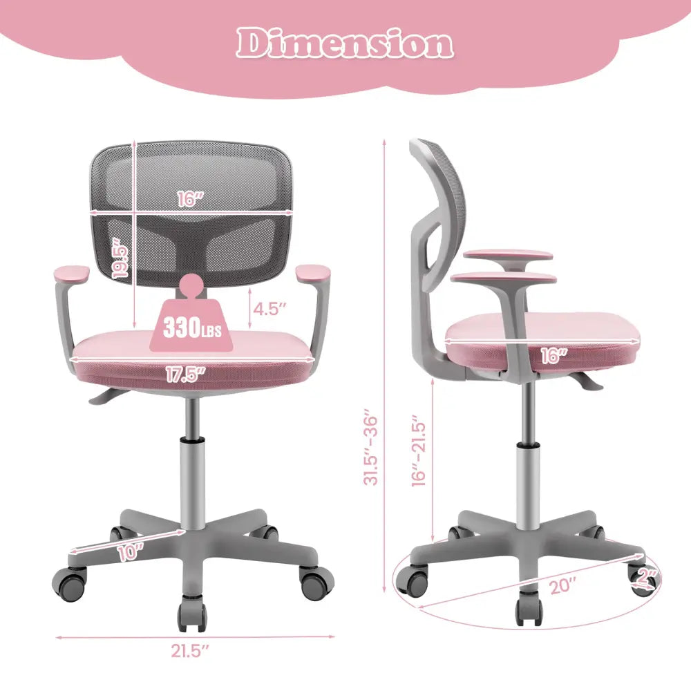 Adjustable Desk Chair with Auto Brake Casters for Kids-Pink - Pink - Kids Chairs & Seating