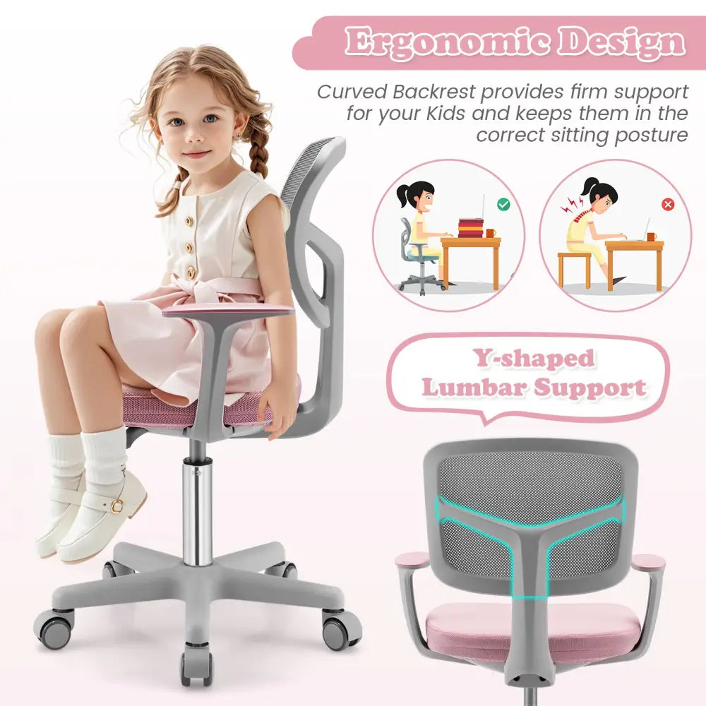 Adjustable Desk Chair with Auto Brake Casters for Kids-Pink - Pink - Kids Chairs & Seating