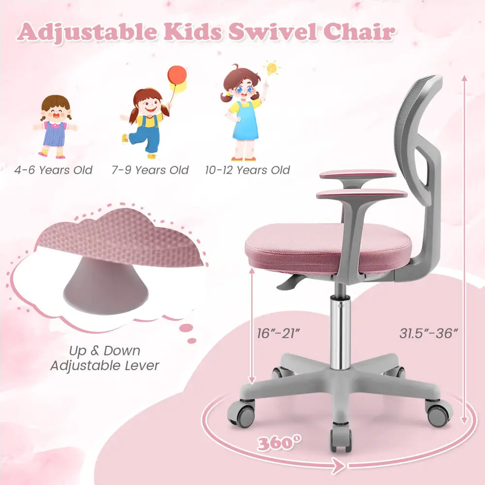 Adjustable Desk Chair with Auto Brake Casters for Kids-Pink - Pink - Kids Chairs & Seating