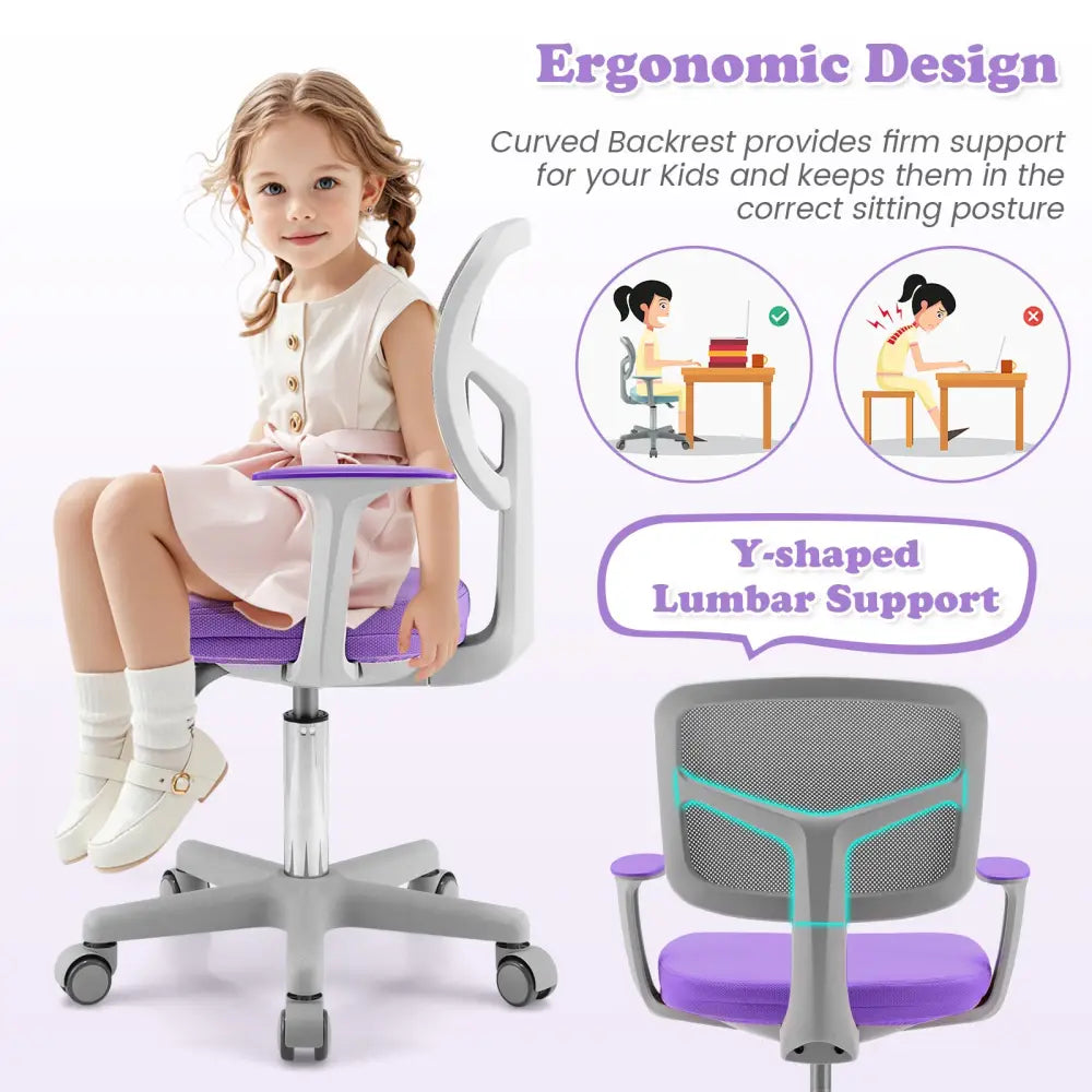 Adjustable Desk Chair with Auto Brake Casters for Kids-Purple - Purple - Kids Chairs & Seating