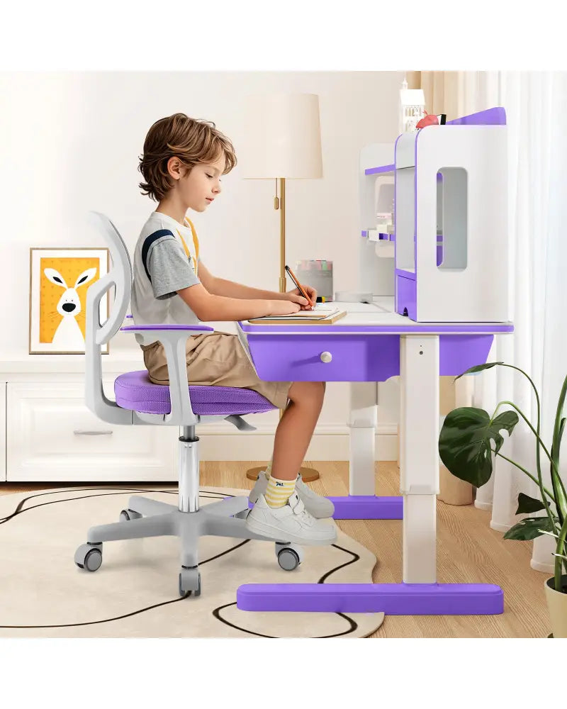 Adjustable Desk Chair with Auto Brake Casters for Kids-Purple - Purple - Kids Chairs & Seating