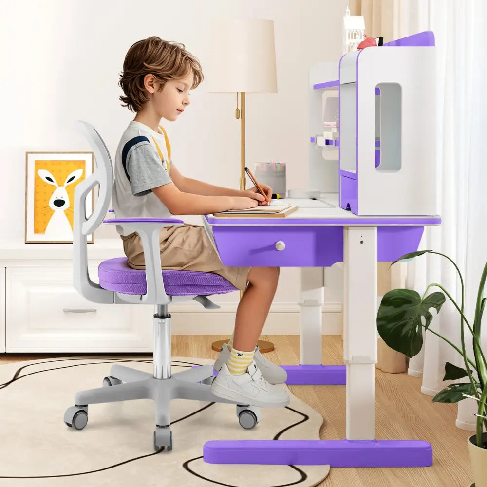 Adjustable Desk Chair with Auto Brake Casters for Kids-Purple - Purple - Kids Chairs & Seating