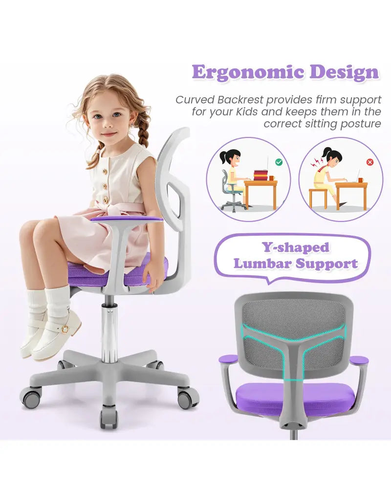 Adjustable Desk Chair with Auto Brake Casters for Kids-Purple - Purple - Kids Chairs & Seating