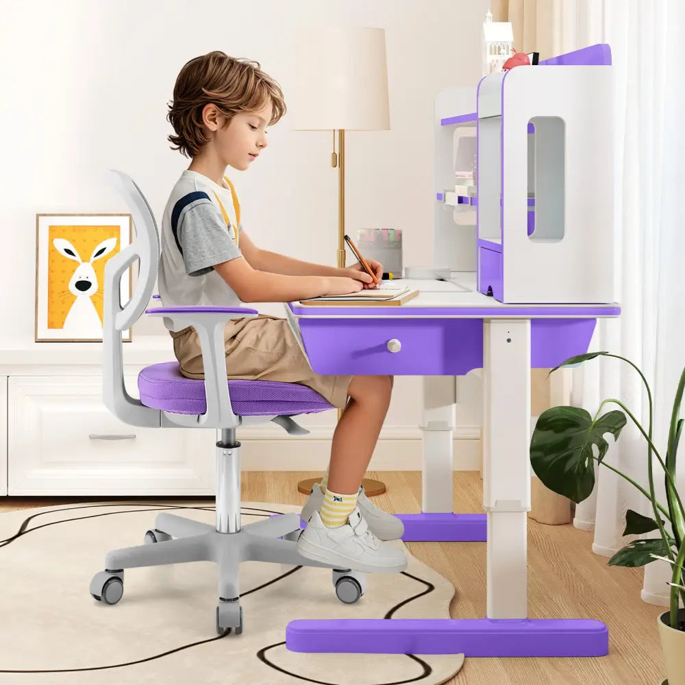 Adjustable Desk Chair with Auto Brake Casters for Kids-Purple - Purple - Kids Chairs & Seating
