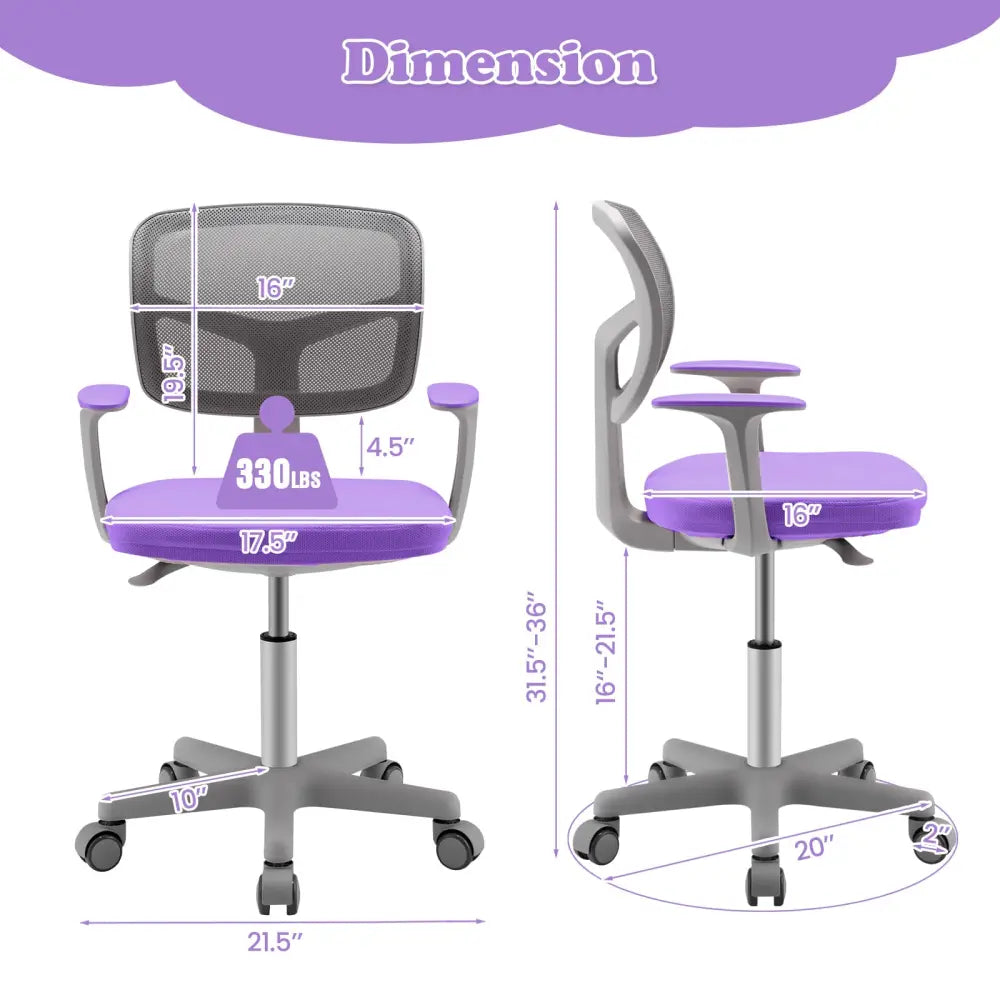 Adjustable Desk Chair with Auto Brake Casters for Kids-Purple - Purple - Kids Chairs & Seating