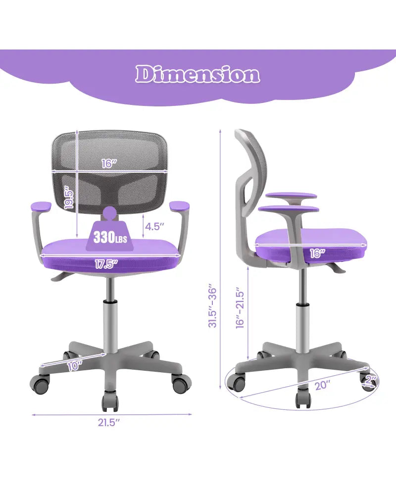 Adjustable Desk Chair with Auto Brake Casters for Kids-Purple - Purple - Kids Chairs & Seating
