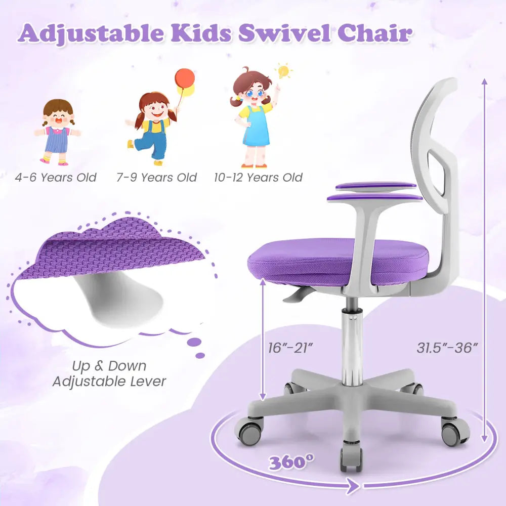 Adjustable Desk Chair with Auto Brake Casters for Kids-Purple - Purple - Kids Chairs & Seating