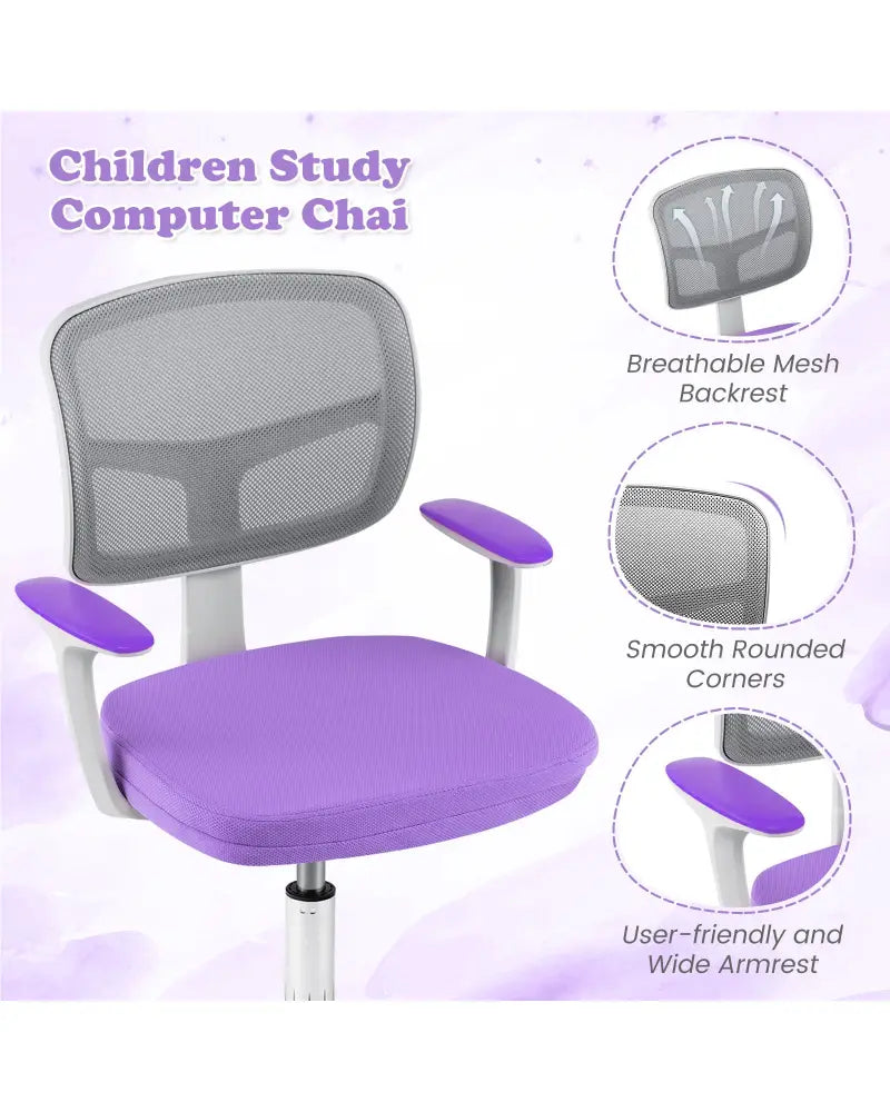Adjustable Desk Chair with Auto Brake Casters for Kids-Purple - Purple - Kids Chairs & Seating