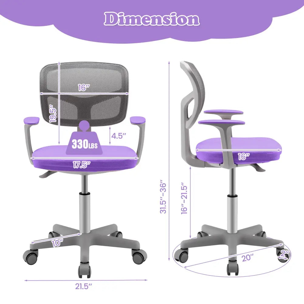 Adjustable Desk Chair with Auto Brake Casters for Kids-Purple - Purple - Kids Chairs & Seating