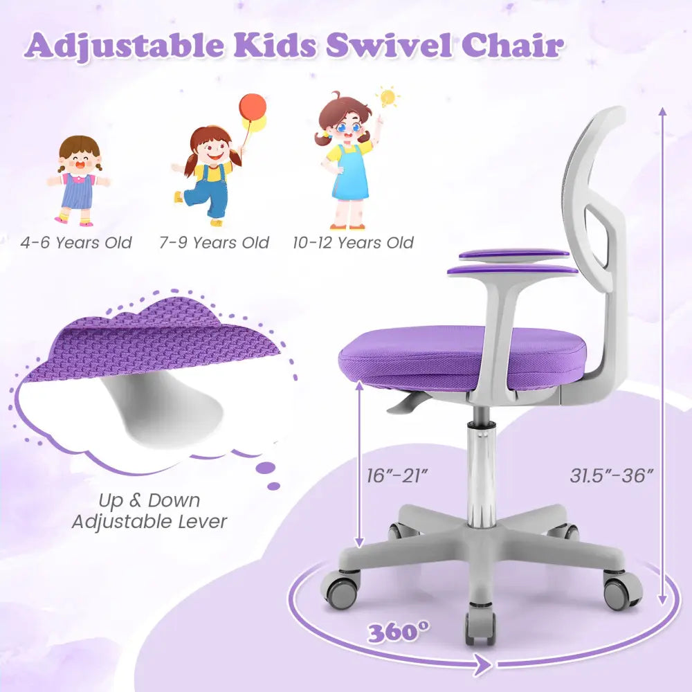 Adjustable Desk Chair with Auto Brake Casters for Kids-Purple - Purple - Kids Chairs & Seating