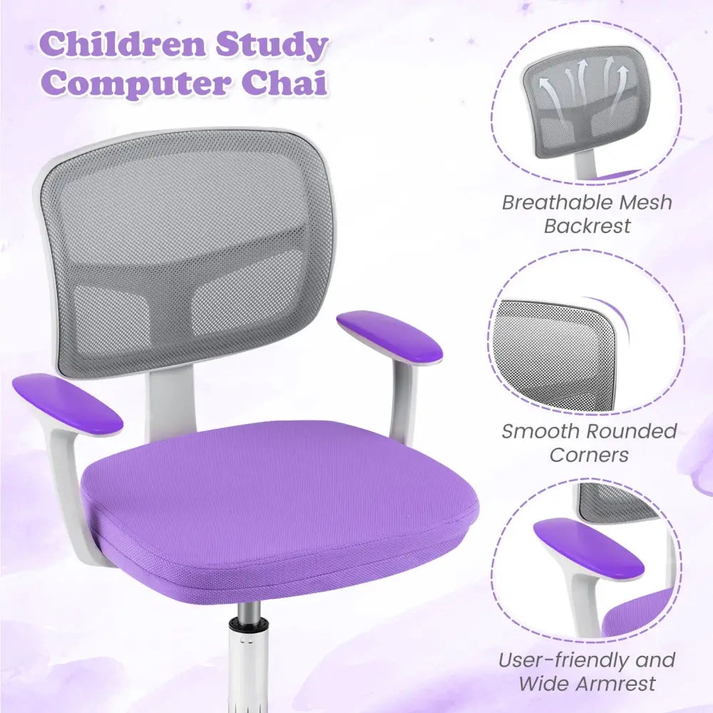 Adjustable Desk Chair with Auto Brake Casters for Kids-Purple - Purple - Kids Chairs & Seating