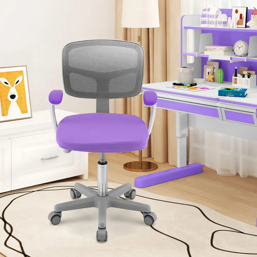 Adjustable Desk Chair with Auto Brake Casters for Kids-Purple - Purple - Kids Chairs & Seating