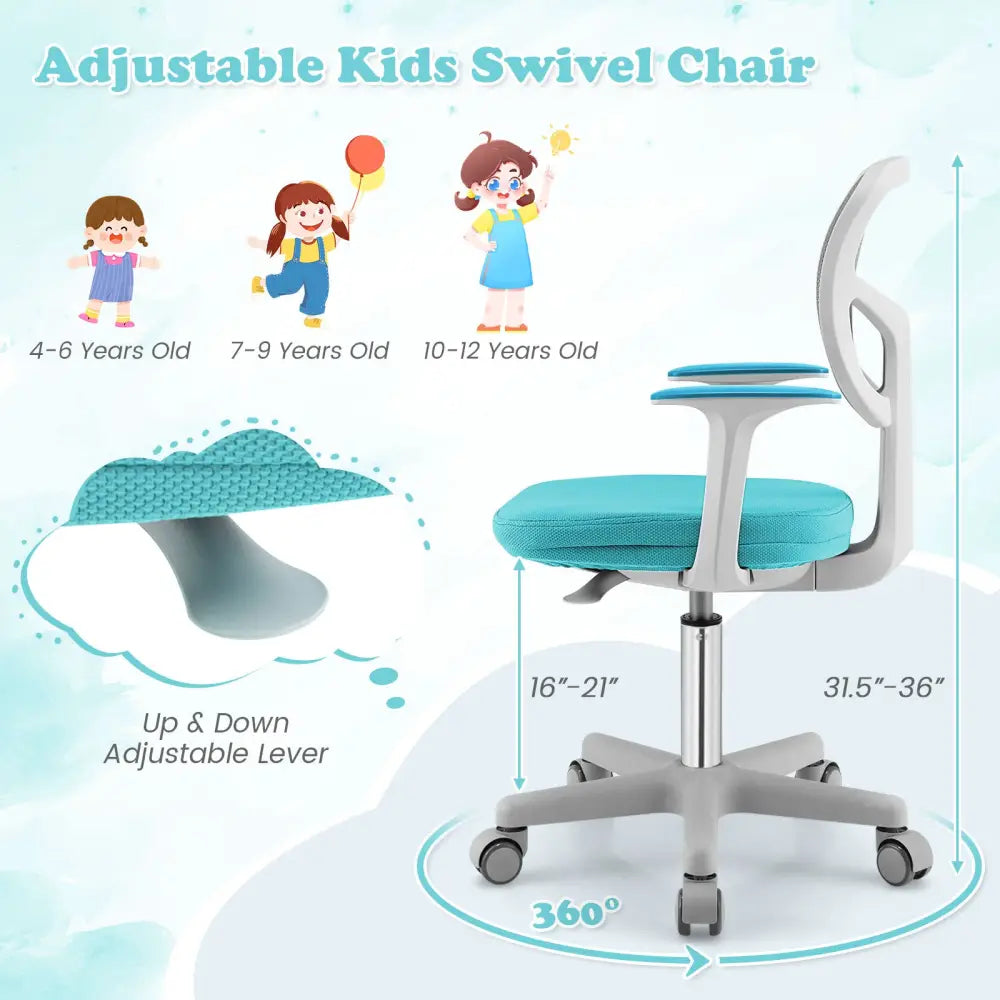 Adjustable Desk Chair with Auto Brake Casters for Kids-Turquoise - Green - Kids Chairs & Seating