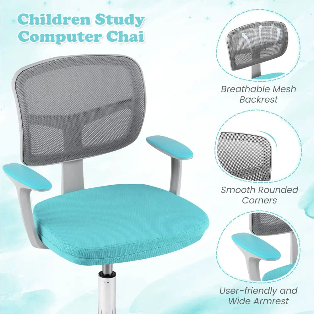 Adjustable Desk Chair with Auto Brake Casters for Kids-Turquoise - Green - Kids Chairs & Seating