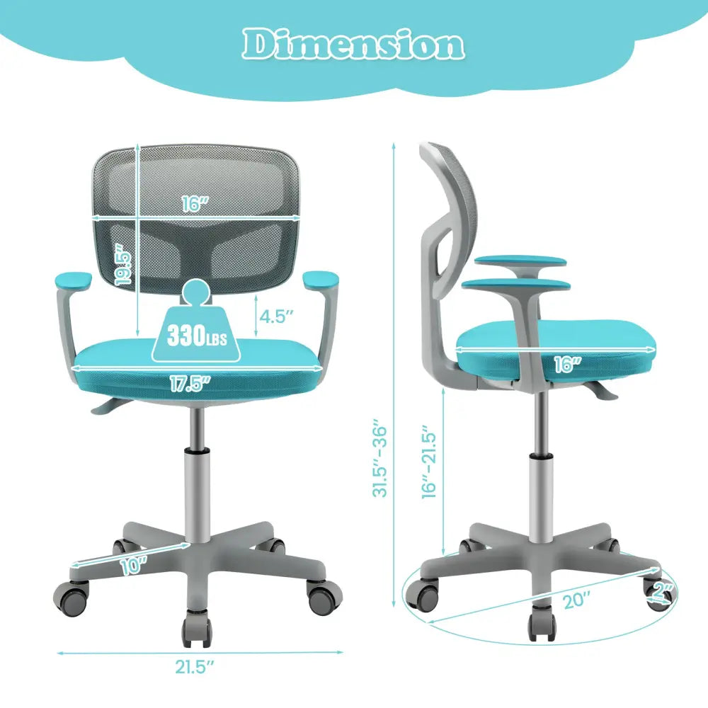 Adjustable Desk Chair with Auto Brake Casters for Kids-Turquoise - Green - Kids Chairs & Seating
