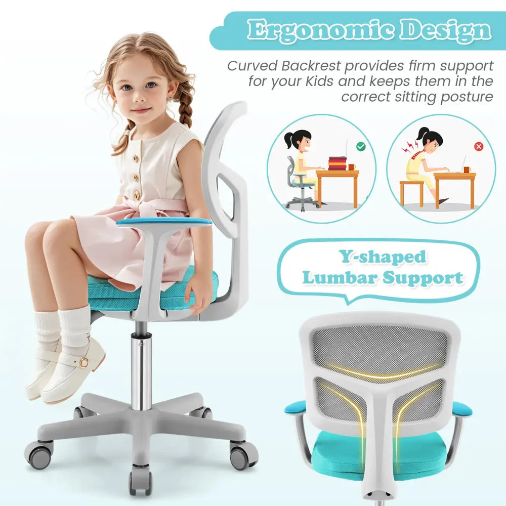 Adjustable Desk Chair with Auto Brake Casters for Kids-Turquoise - Green - Kids Chairs & Seating