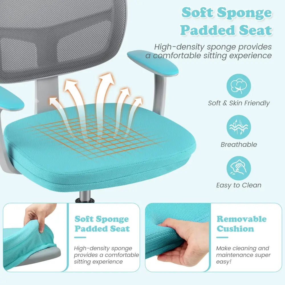 Adjustable Desk Chair with Auto Brake Casters for Kids-Turquoise - Green - Kids Chairs & Seating