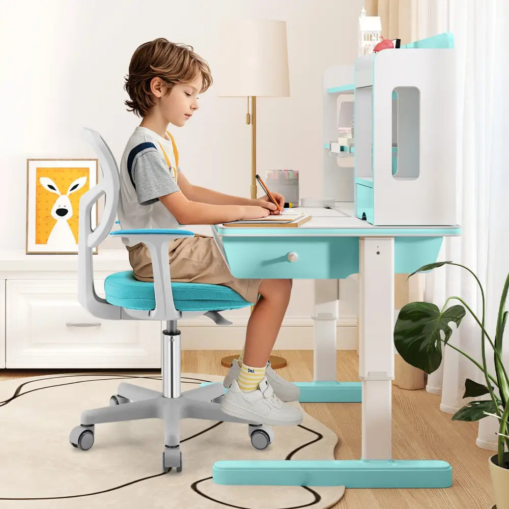 Adjustable Desk Chair with Auto Brake Casters for Kids-Turquoise - Green - Kids Chairs & Seating