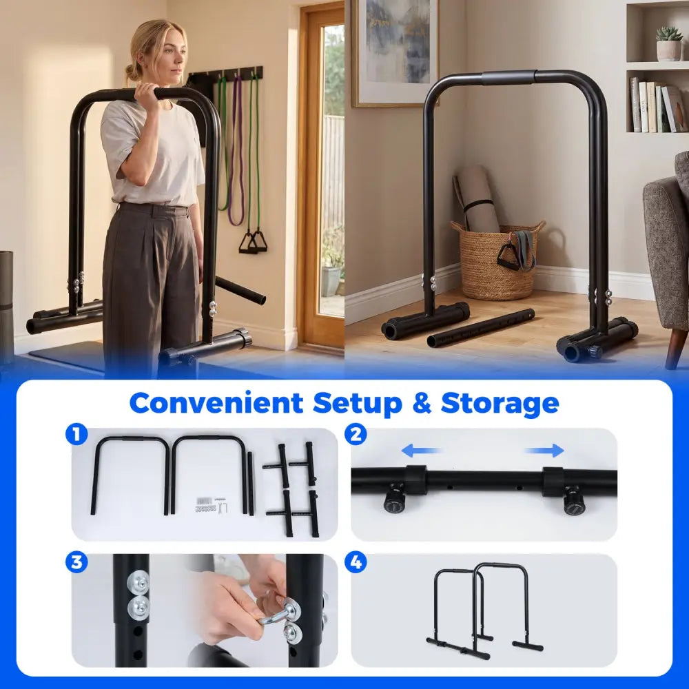 Adjustable Dip Bar Station with 660 LBS Capacity for Calisthenics and Strength Training-Black - Black - Yoga Accessories
