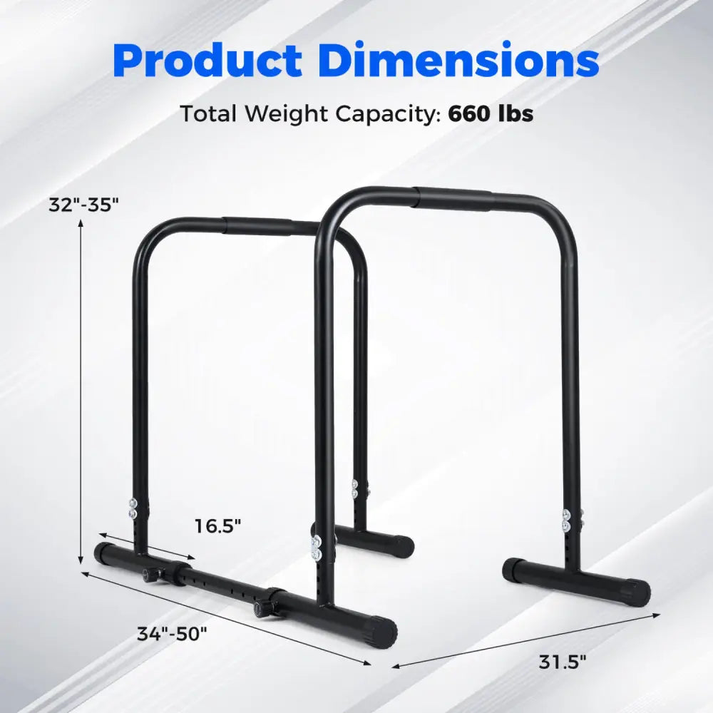 Adjustable Dip Bar Station with 660 LBS Capacity for Calisthenics and Strength Training-Black - Black - Yoga Accessories