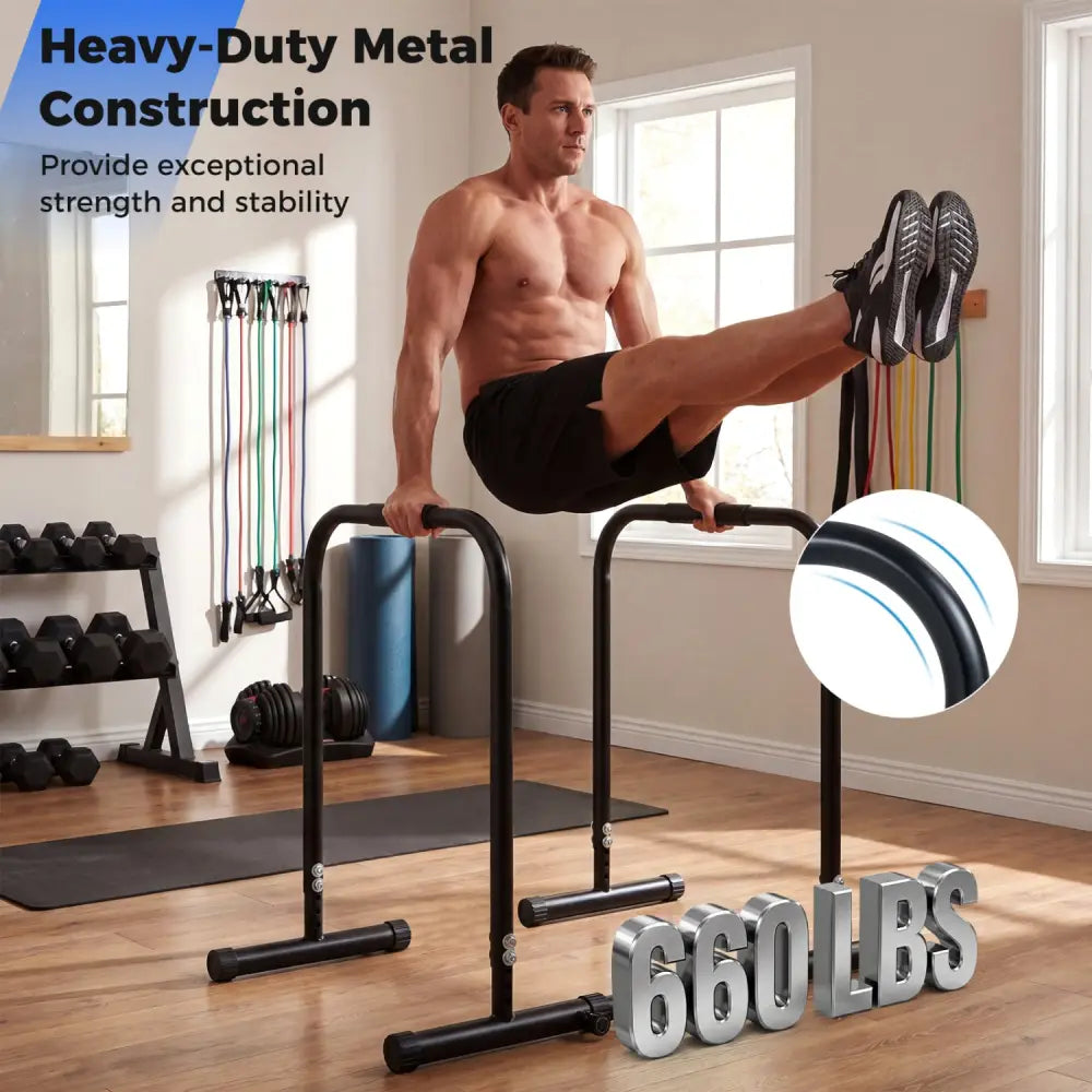 Adjustable Dip Bar Station with 660 LBS Capacity for Calisthenics and Strength Training-Black - Black - Yoga Accessories
