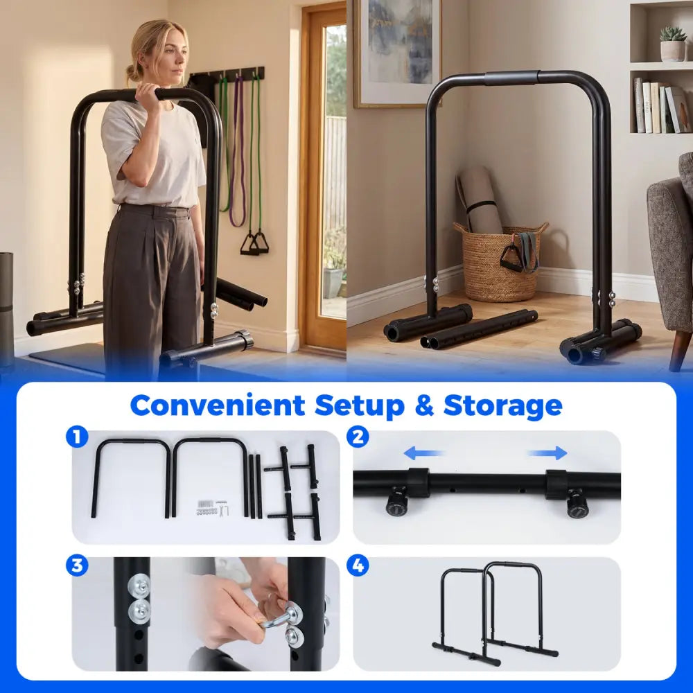 Adjustable Dip Bar Station with 660 LBS Capacity for Home Gym-Black - Black - Yoga Accessories