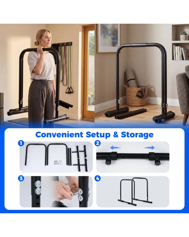 Adjustable Dip Bar Station with 660 LBS Capacity for Home Gym-Black - Black - Yoga Accessories