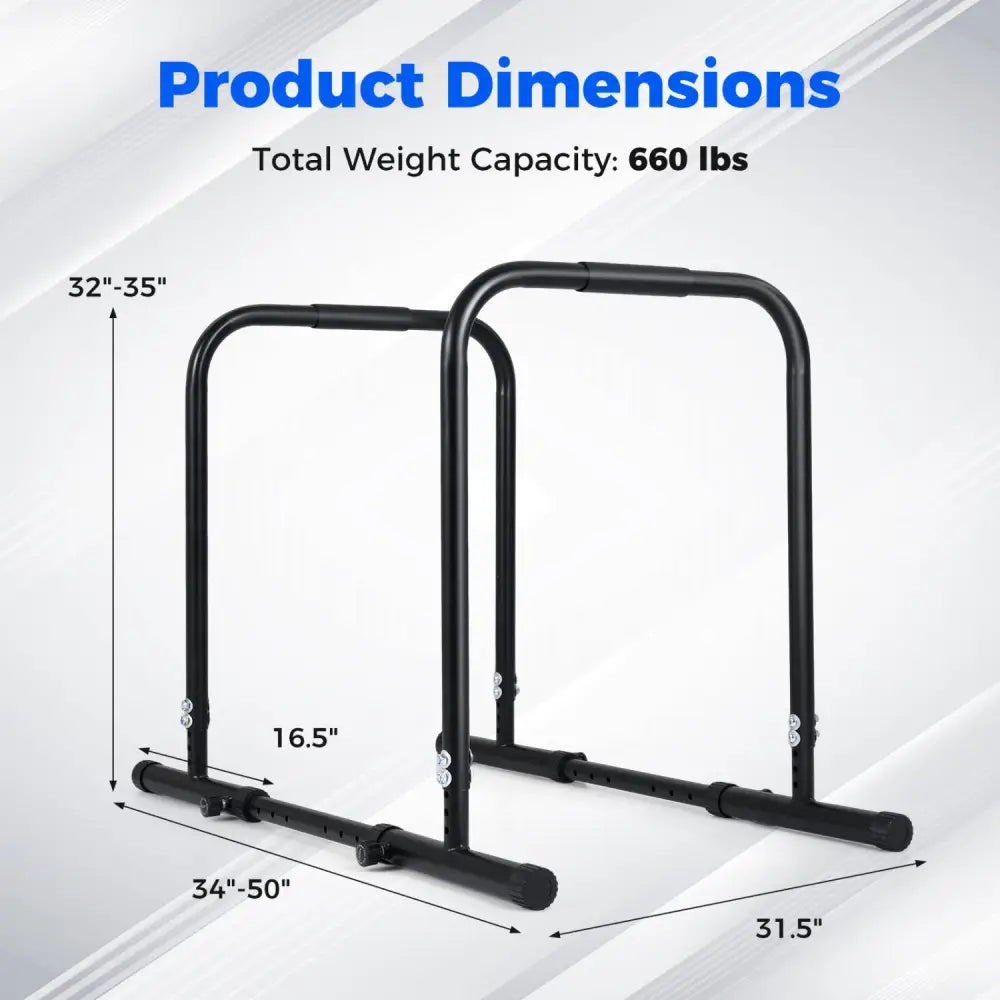Adjustable Dip Bar Station with 660 LBS Capacity for Home Gym-Black - Black - Yoga Accessories