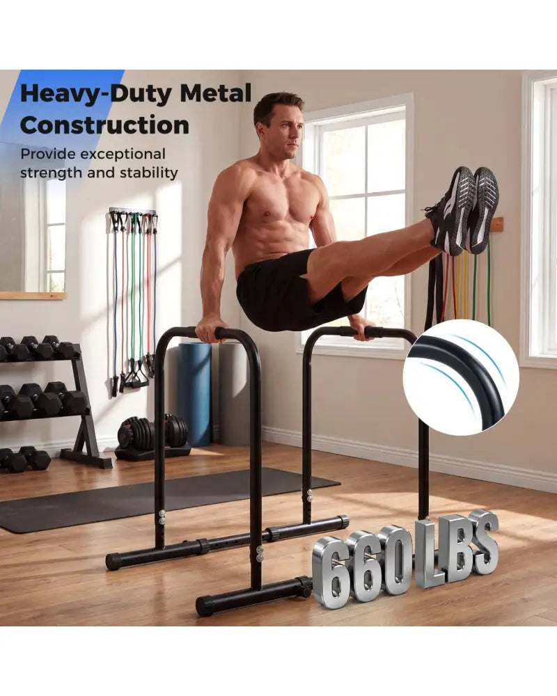 Adjustable Dip Bar Station with 660 LBS Capacity for Home Gym-Black - Black - Yoga Accessories