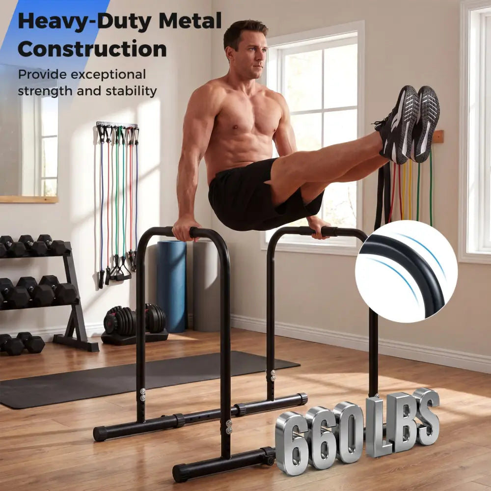 Adjustable Dip Bar Station with 660 LBS Capacity for Home Gym-Black - Black - Yoga Accessories