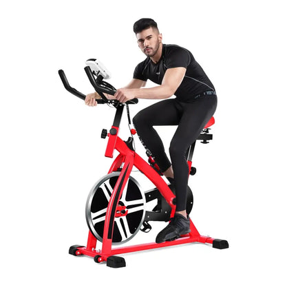 Adjustable Exercise Bicycle for Cycling and Cardio Fitness - Red - Exercise Bikes