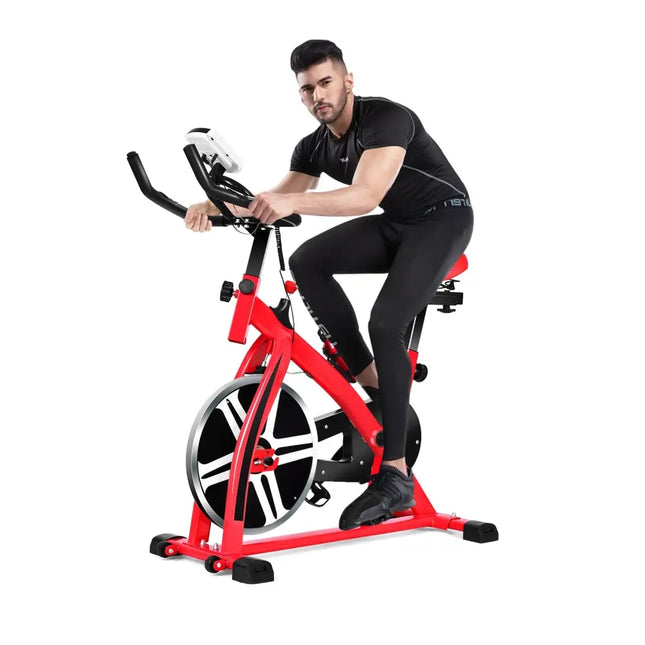 Adjustable Exercise Bicycle for Cycling and Cardio Fitness - Red - Exercise Bikes
