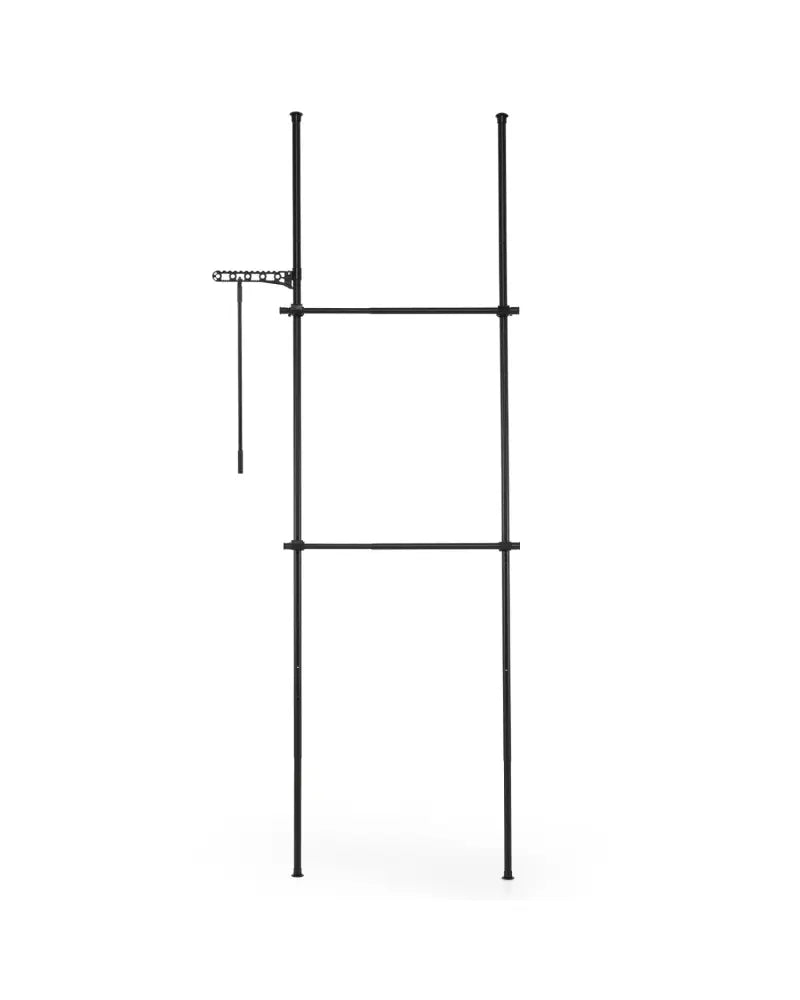 Adjustable Floor to Ceiling Clothes Rack with 2 Hanging Rods-Black - Black - Coat Racks & Hall Trees