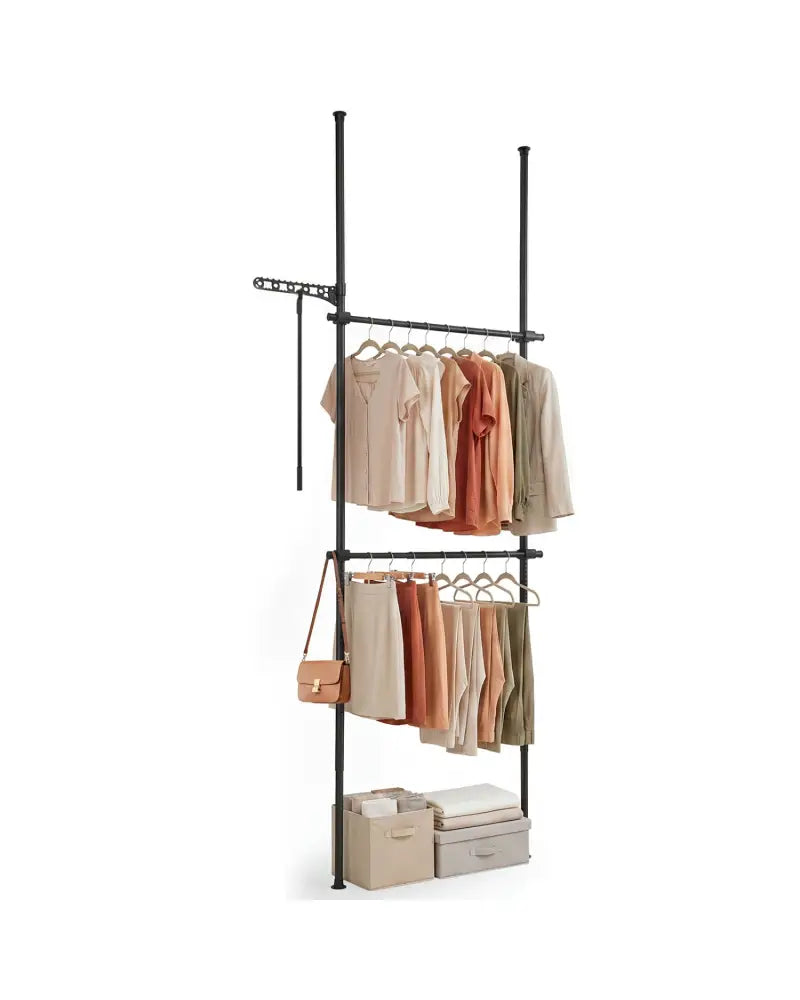 Adjustable Floor to Ceiling Clothes Rack with 2 Hanging Rods-Black - Black - Coat Racks & Hall Trees