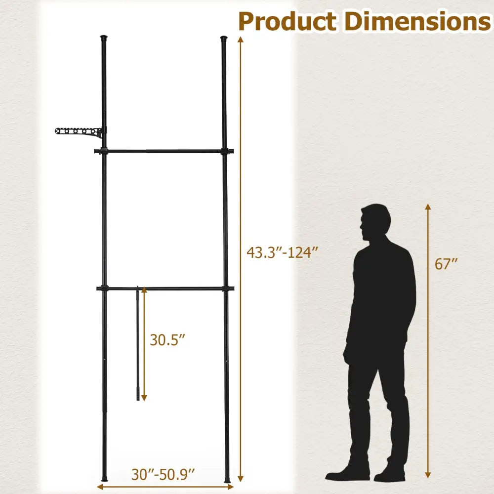 Adjustable Floor to Ceiling Clothes Rack with 2 Hanging Rods-Black - Black - Coat Racks & Hall Trees