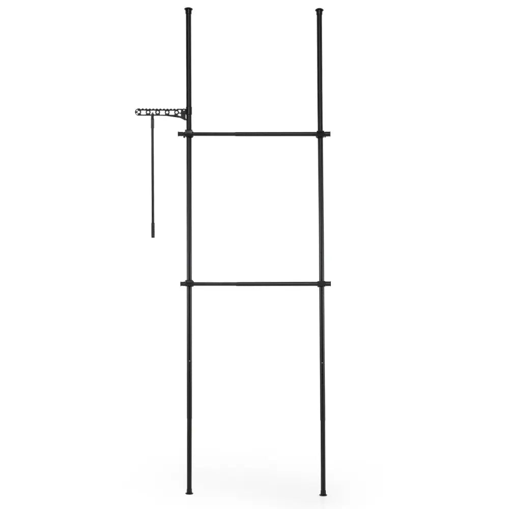 Adjustable Floor to Ceiling Clothes Rack with 2 Hanging Rods-Black - Black - Coat Racks & Hall Trees