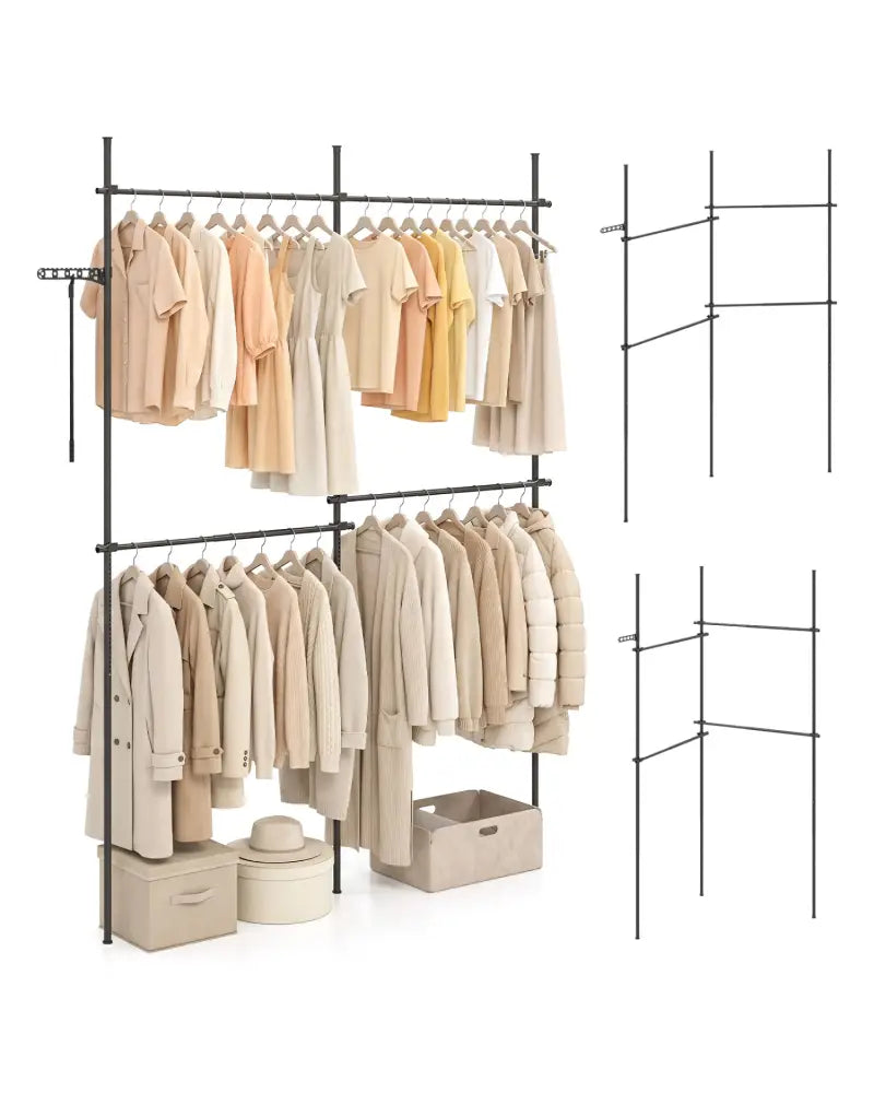Adjustable Floor to Ceiling Clothes Rack with 4 Hanging Rods-Black - Black - Coat Racks & Hall Trees