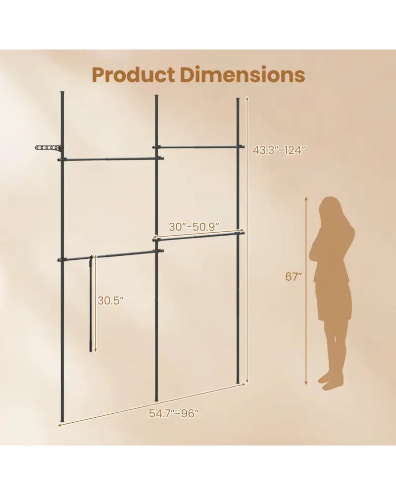 Adjustable Floor to Ceiling Clothes Rack with 4 Hanging Rods-Black - Black - Coat Racks & Hall Trees
