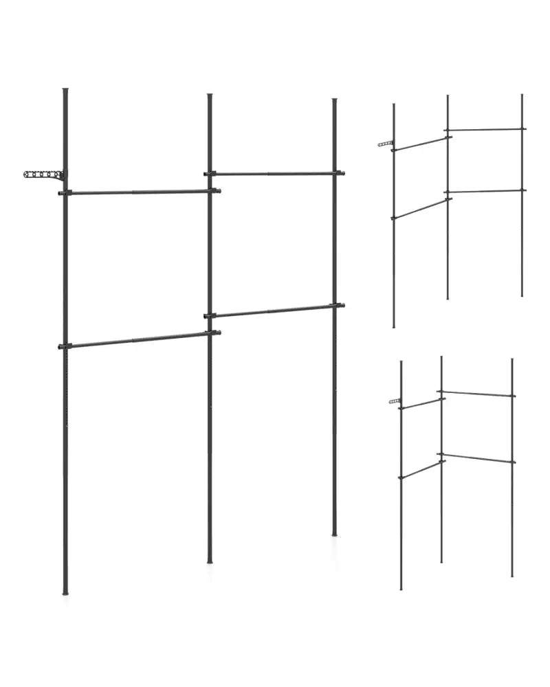 Adjustable Floor to Ceiling Clothes Rack with 4 Hanging Rods-Black - Black - Coat Racks & Hall Trees