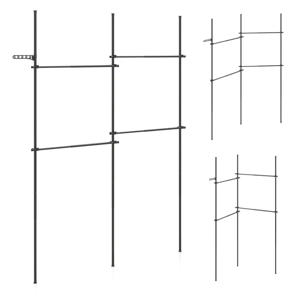 Adjustable Floor to Ceiling Clothes Rack with 4 Hanging Rods-Black - Black - Coat Racks & Hall Trees