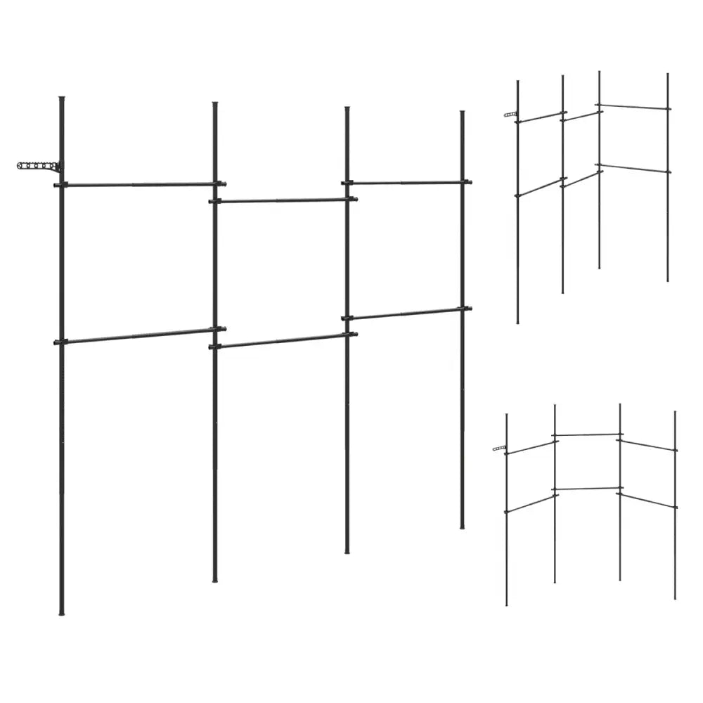 Adjustable Floor to Ceiling Clothes Rack with 6 Hanging Rods-Black - Black - Coat Racks & Hall Trees