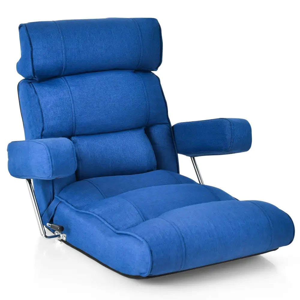 Adjustable Folding Sofa Chair with 6 Position Stepless Back-Blue - Blue - Floor Chairs