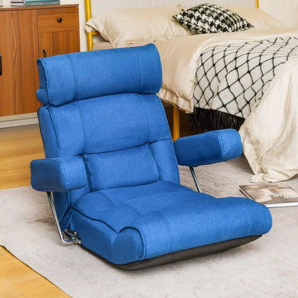 Adjustable Folding Sofa Chair with 6 Position Stepless Back-Blue - Blue - Floor Chairs