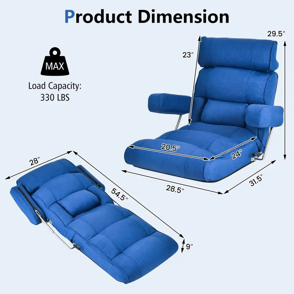 Adjustable Folding Sofa Chair with 6 Position Stepless Back-Blue - Blue - Floor Chairs
